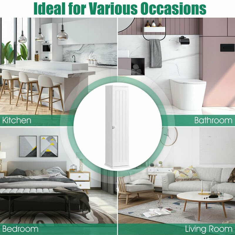 Costway Toilet Tissue Storage Tower Bathroom Storage Floor Cabinet w/ 4 Shelves