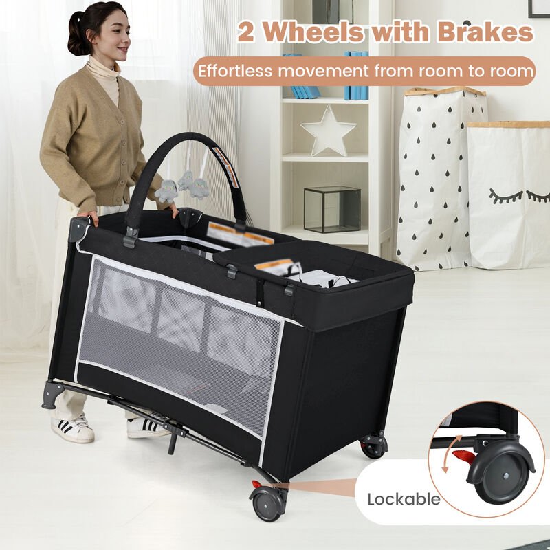 3-in-1 Portable Baby Crib and Playpen with Removable Changing Table and Storage