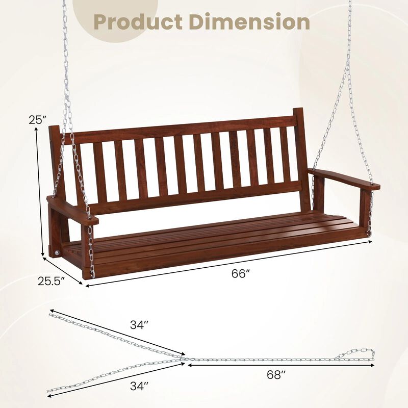 Mondawe 3-Person Wooden Outdoor Porch Swing with 800 lbs Weight Capacity