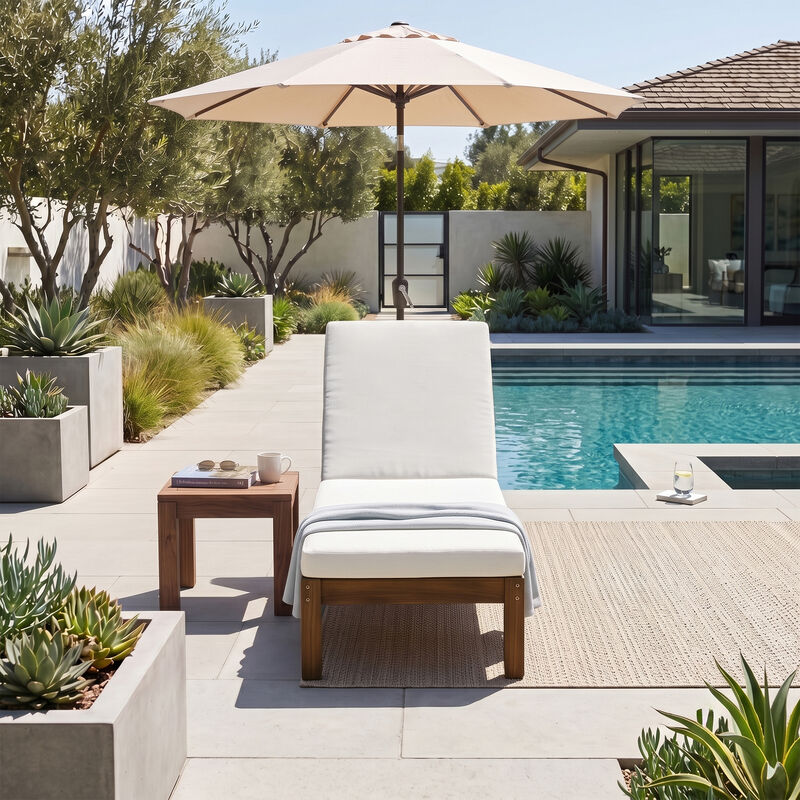 Zopso Solid Acacia Wood Outdoor Chaise Lounge Chair image number 2