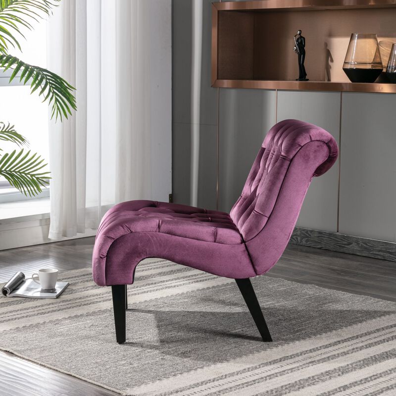 Modern Velvet Accent Chair, Armless Button Tufted Upholstered Barrel Chair with Wood Legs for Living Room, Bedroom, Office image number 3