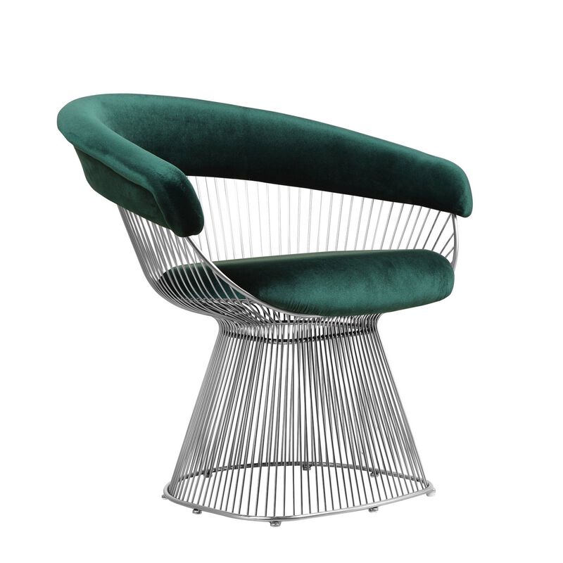 Mimi 27 Inch Accent Armchair, Green Velvet, Foam Cushions, Steel Wire