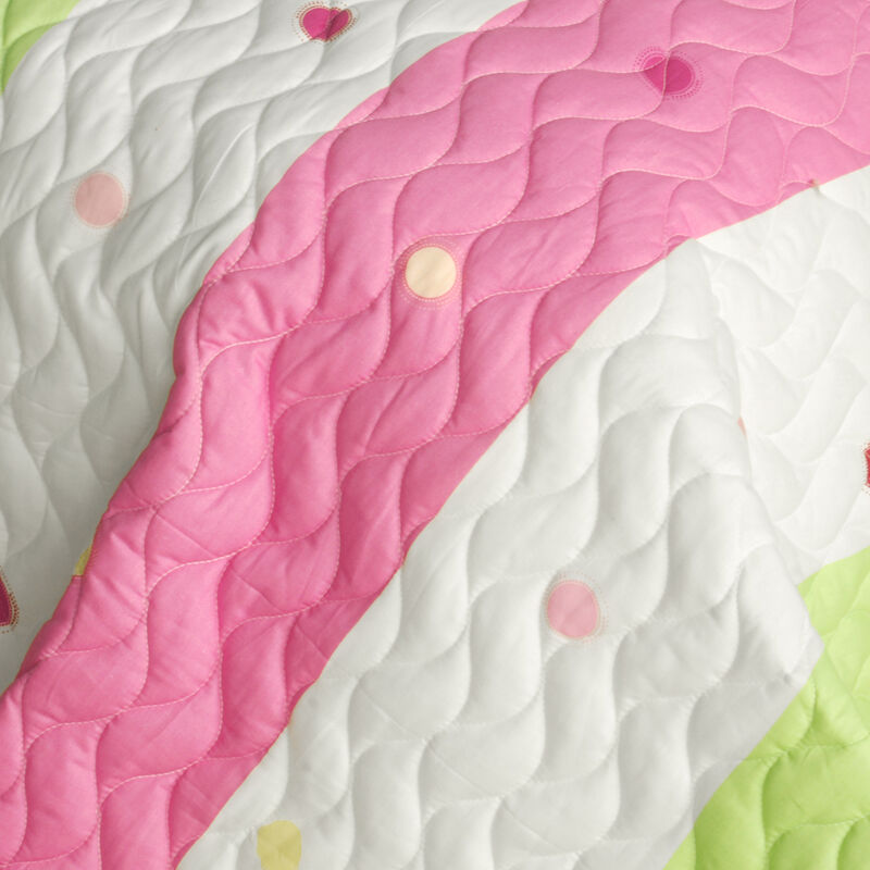 Reversible Vermicelli Quilted 3 Piece Patchwork Quilt Set, Hand Stitched Print image number 4