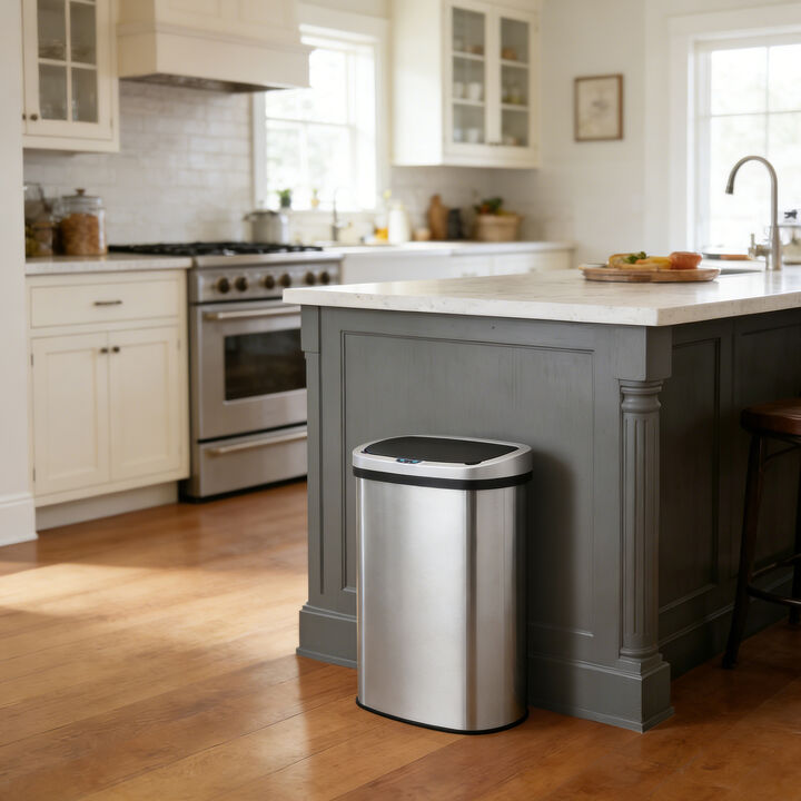 13 Gal./50 Liter Stainless Steel Oval Motion Sensor Trash Can for Kitchen