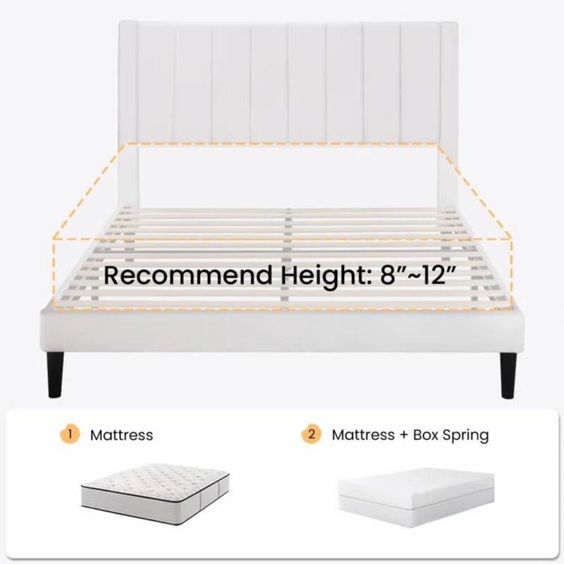 Hivvago Full size White Velvet Upholstered Platform Bed Frame with Headboard