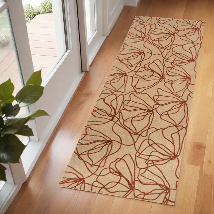 HomeRoots And Bronze Floral Washable Runner Rug With UV Protection