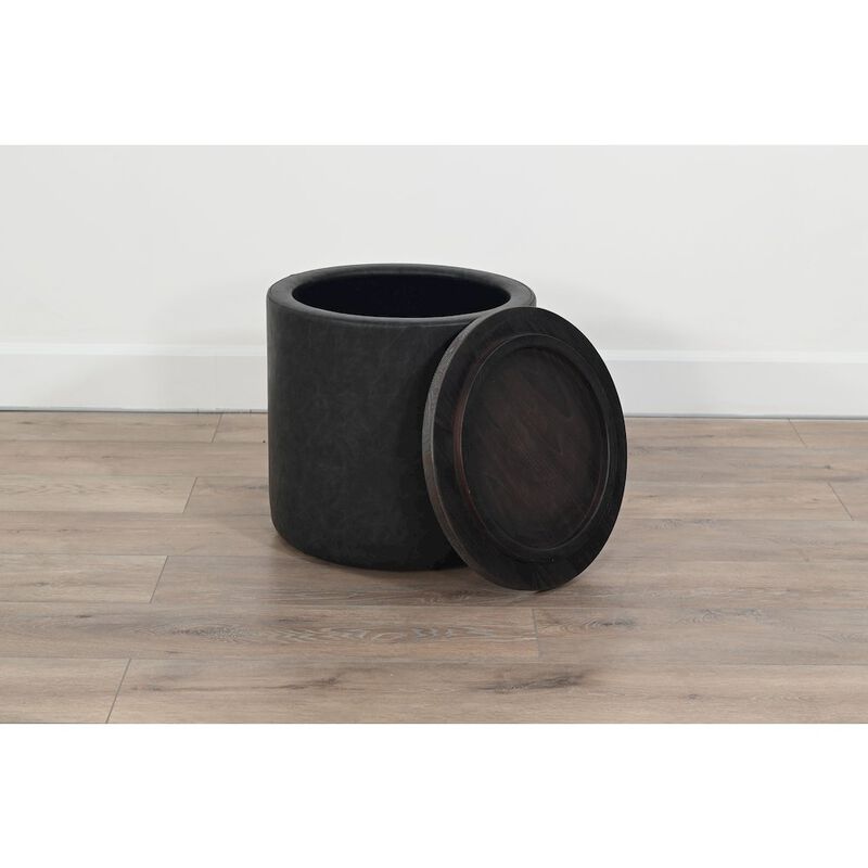 Sunny Designs Modern Round Storage Ottoman with Wood Lid image number 4