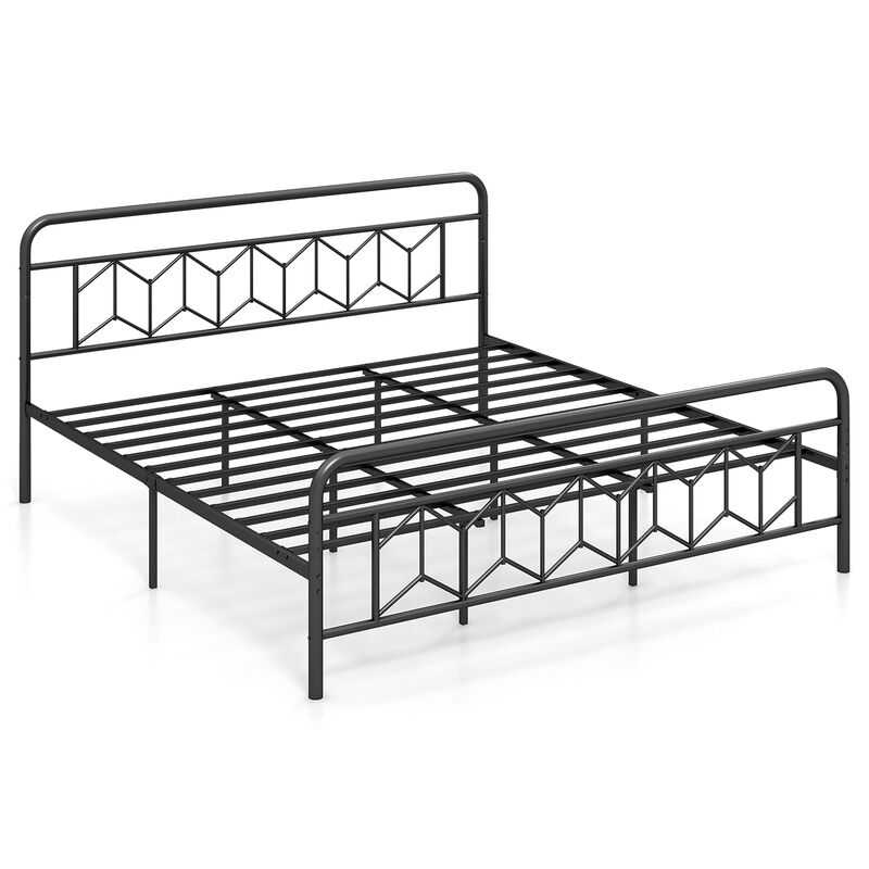 Platform Bed with High Headboard and Snap Lock Metal Slats Support