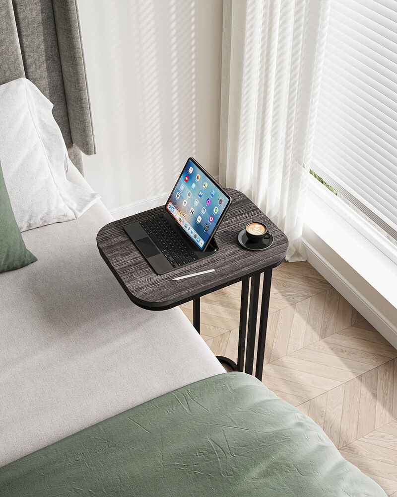 KJGKK C Shaped End Table, 27 Inches High Small Side Table for Sofa and Bed, Couch Table That Slides Under, Tall Tv Tray Table fo