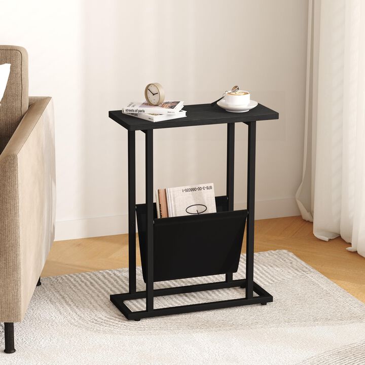 Yusong Narrow Side Table for Small Spaces, Small End Table Set of 2 with Magazine Holder Table, Skinny Slim Little Thin Table fo