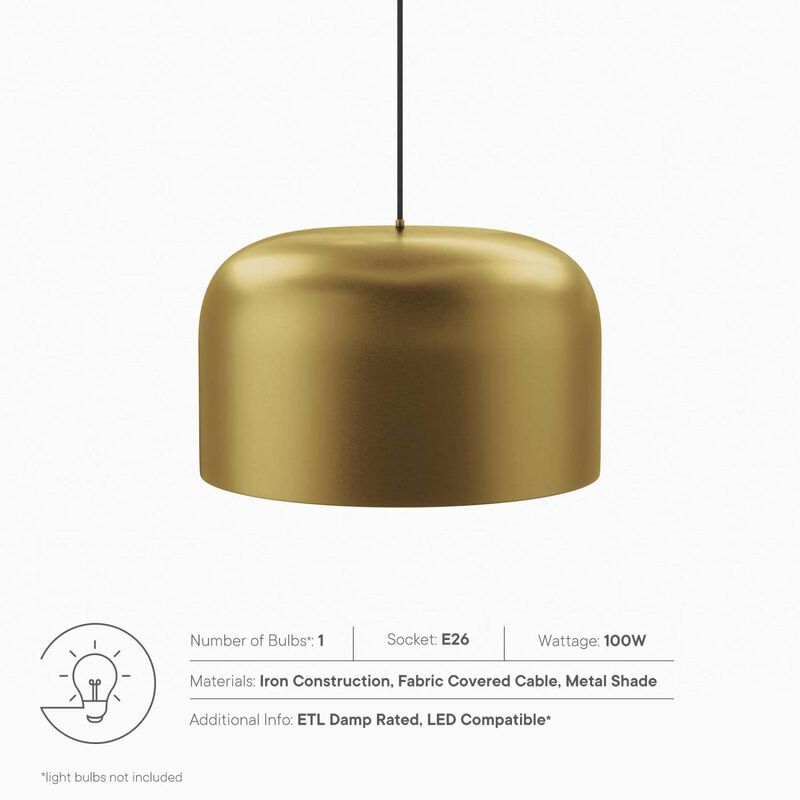 Modway Avenue 1-Light Pendant Light in Satin Brass, Brown, 17 x 17 x 80.5 image number 6