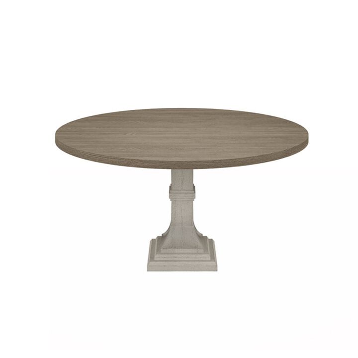 Sane 5pc Dining Table and Chair Set, Fiddleback, Round Top, Gray, White - Benzara