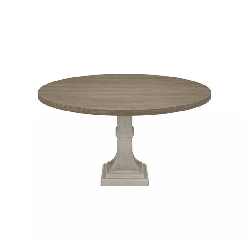 Sane 5pc Dining Table and Chair Set, Fiddleback, Round Top, Gray, White - Benzara