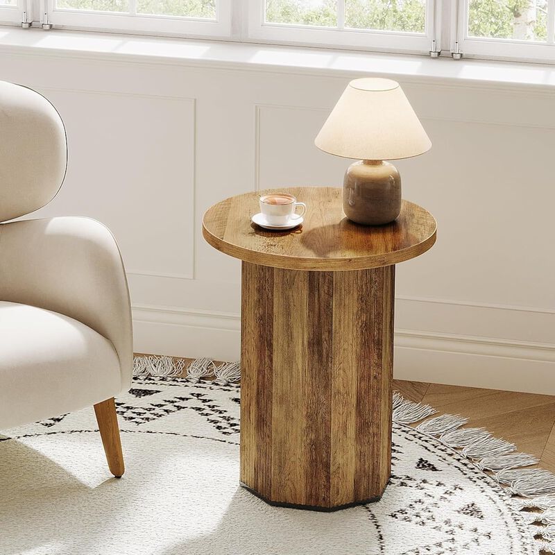 Narrow Round End Table, Side Table Nightstand with Stable Pedestal image number 3