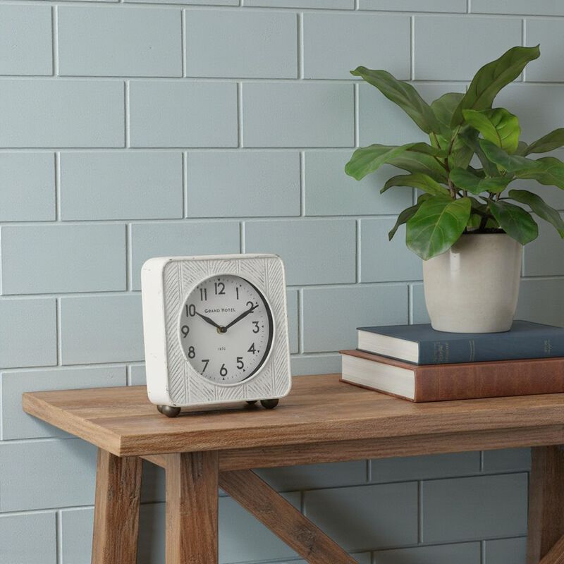 HomeRoots 9" White Iron Square Table Clock image number 1
