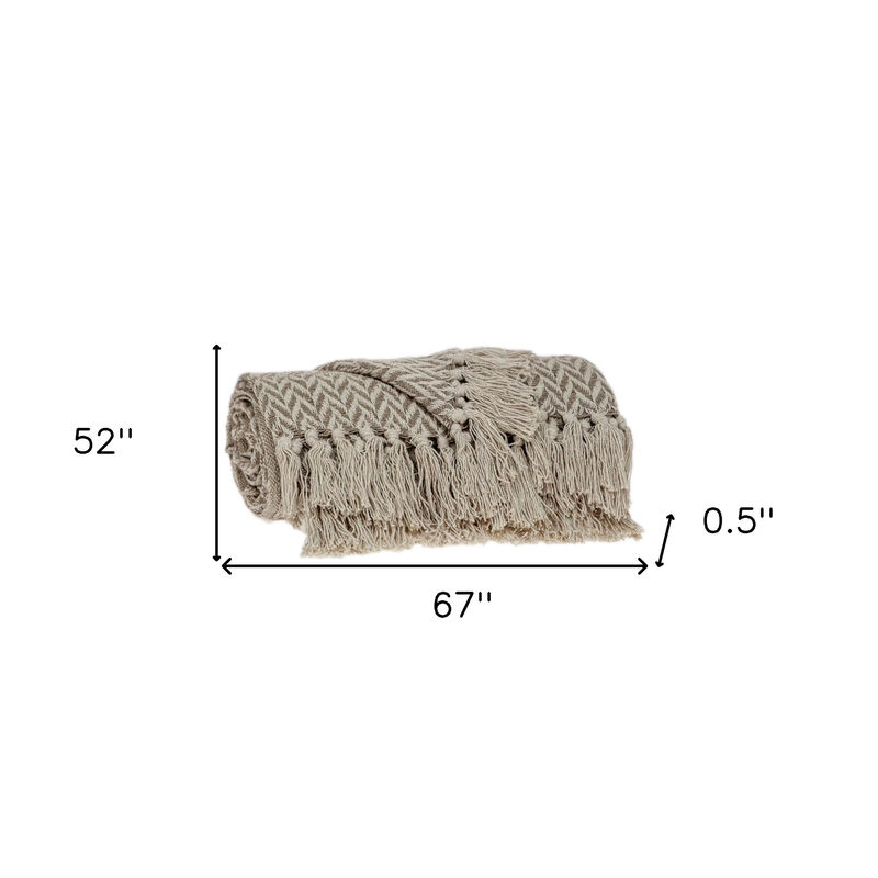 HomeRoots Multi Beige Herringbone Woven Handloom Throw image number 5