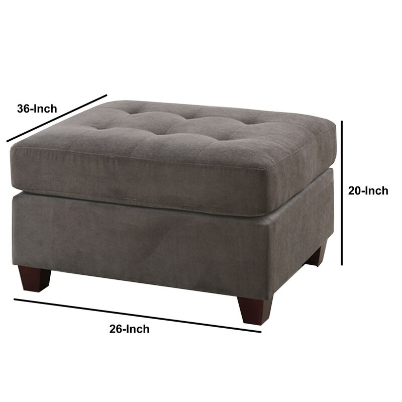 Cocktail Ottoman In Charcoal Gray Waffle Suede Fabric-Benzara