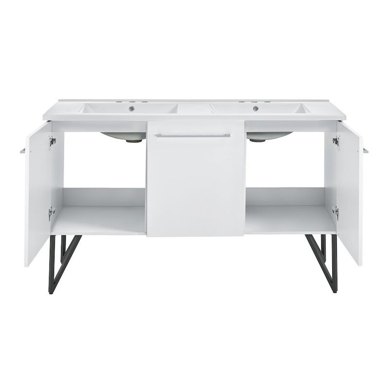 60 in. White, Double Basin Bathroom Vanity, Black, 3-Hole Sink Top image number 4