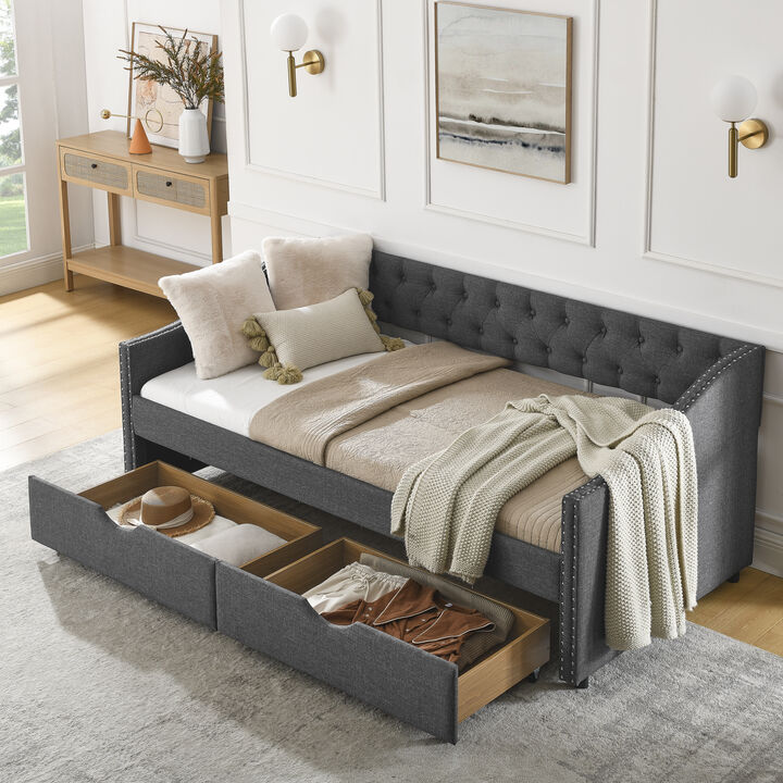 Nadcun Linen Upholstered 2 Storage Drawers Daybed