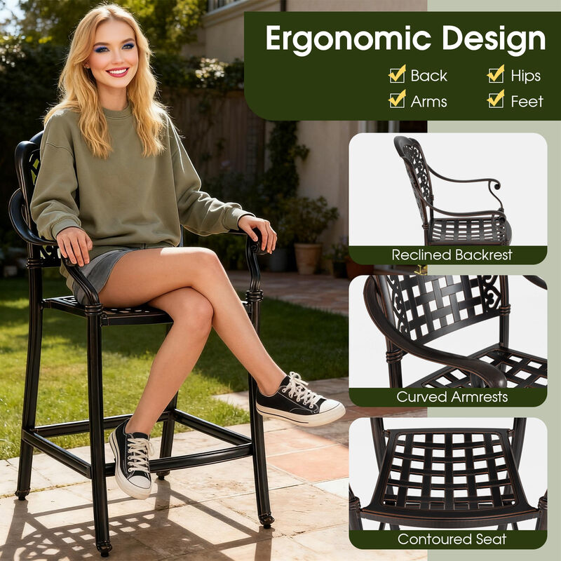 25.5 Inch Cast Aluminum Outdoor Counter Height Bar Chairs Set of 4-Copper image number 7
