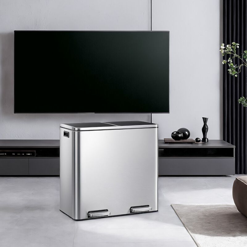 Dual Section Kitchen Trash Can with Airtight Hinged Lid System image number 1
