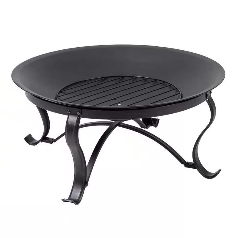 Hivvago 30-inch Round Steel Outdoor Fire Pit with Mesh Cover and Poker in Bronze