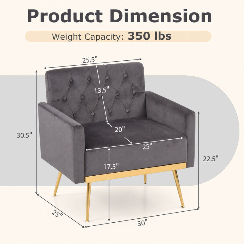 Modern Upholstered Accent Chair with Velvet Fabric and Button Tufted Back for Living Room image number 2