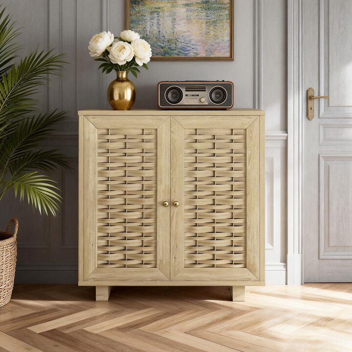Woven Pattern Accent Cabinet Office Storage Cabinet with 1 Shelf and 2-Door