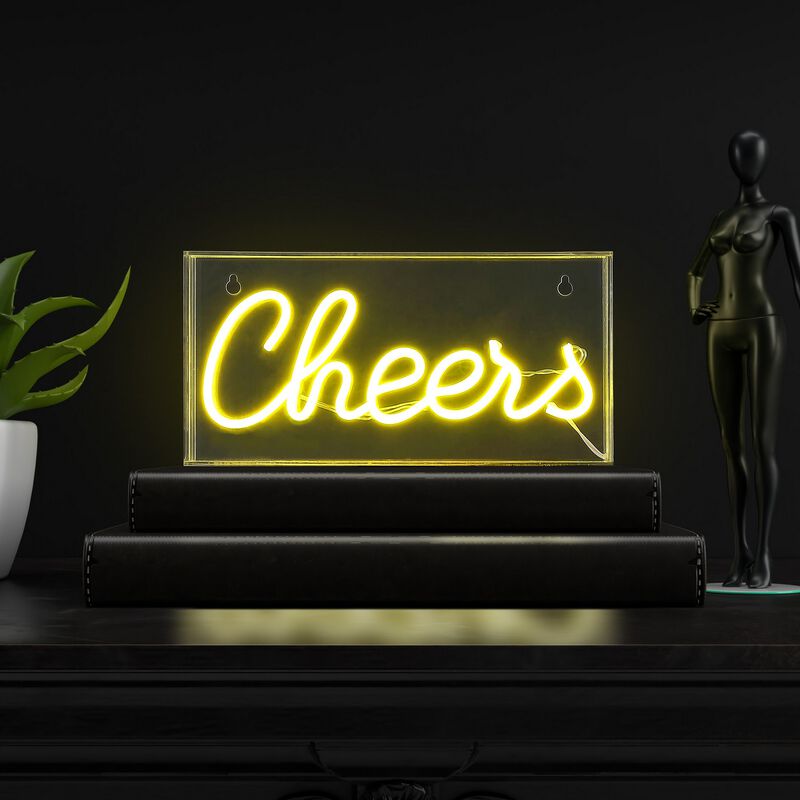 Cheers 11.8" Contemporary Glam Acrylic Box USB Operated LED Neon Light, Yellow