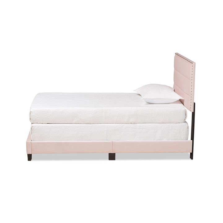 Baxton Studio Tamira Modern and Contemporary Glam Light Pink Velvet Fabric Upholstered Twin Size Panel Bed