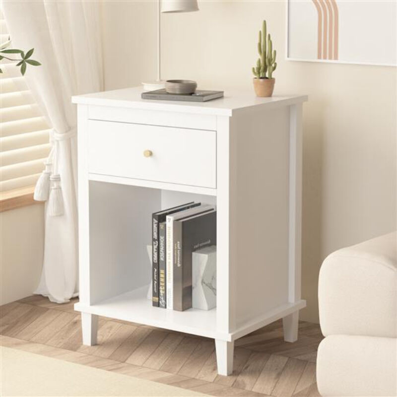 Wooden Nightstand with One Drawer One Shelf