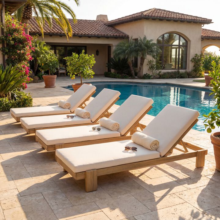 Christopher Knight Home Ginger Patio Adjustable Acacia Wood Chaise Lounge with Water-Resistant Cushion (Set of 4)