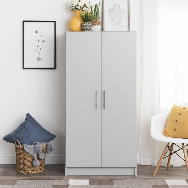 Hivvago Bedroom Armoire Wardrobe Cabinet with Hanging Rail in Light Grey Wood Finish