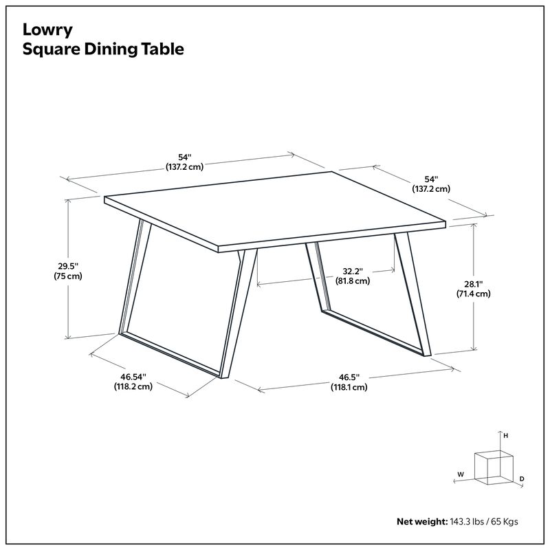 Lowry 54 inch x 54 inch Square Modern Industrial Square Dining Table in Walnut Veneer