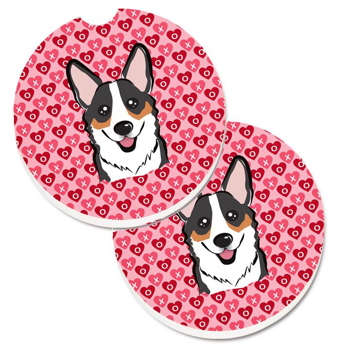 Caroline's Treasures Tricolor Corgi Hearts Set of 2 Cup Holder Car Coasters, 2.56, Multicolor
