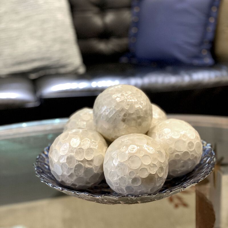 Set Of 6 Capiz Shell Deco Spheres 4 White Iridescent Decorative Balls image number 5