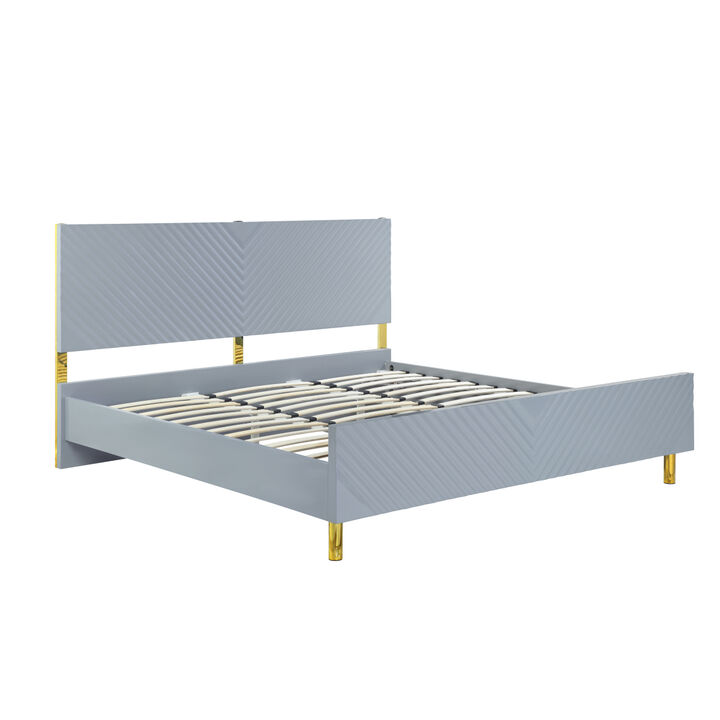 Gaines Queen Bed, Gray High Gloss Finish