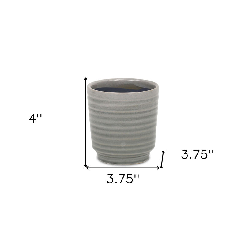 HomeRoots Blue Ceramic 22 Ounce Striped Round Distressed Pot Planter image number 4