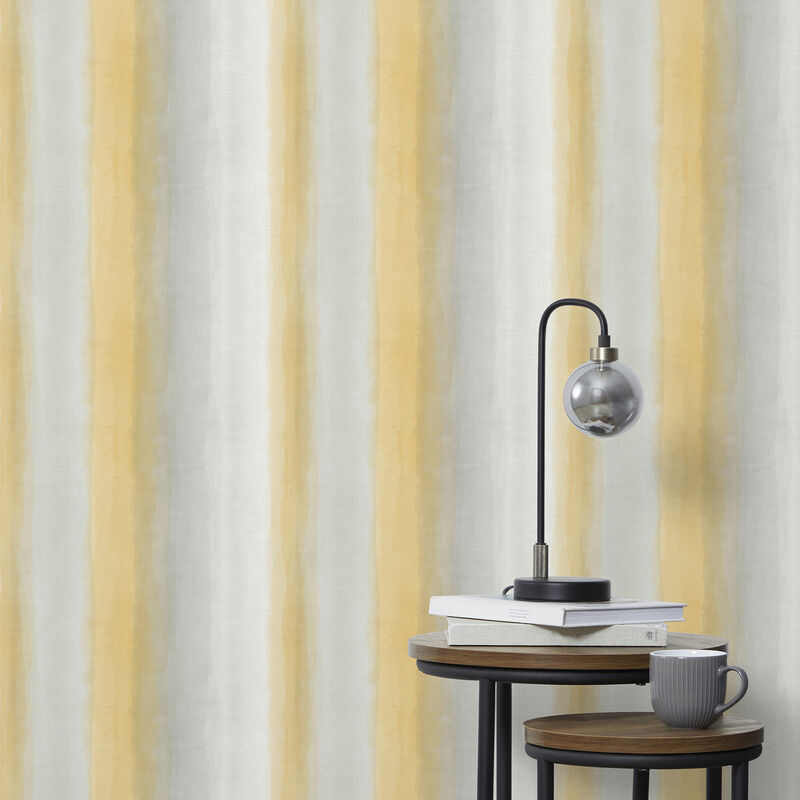 Freya Yellow Washed Stripe Wallpaper image number 1