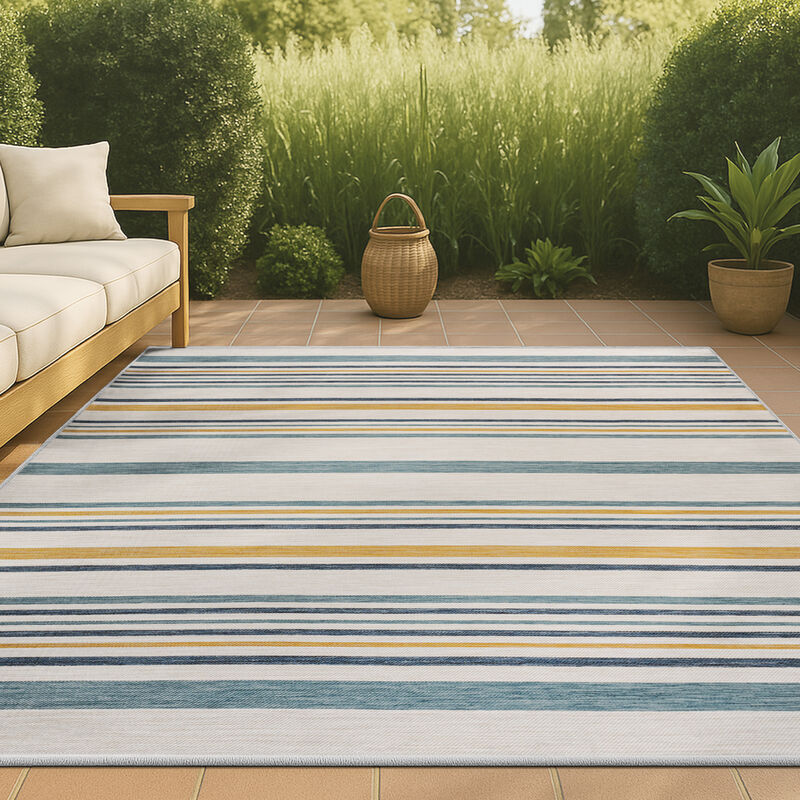 Janus Classic Coastal Ticking Stripe Reversible Machine-Washable Indoor/Outdoor Area Rug