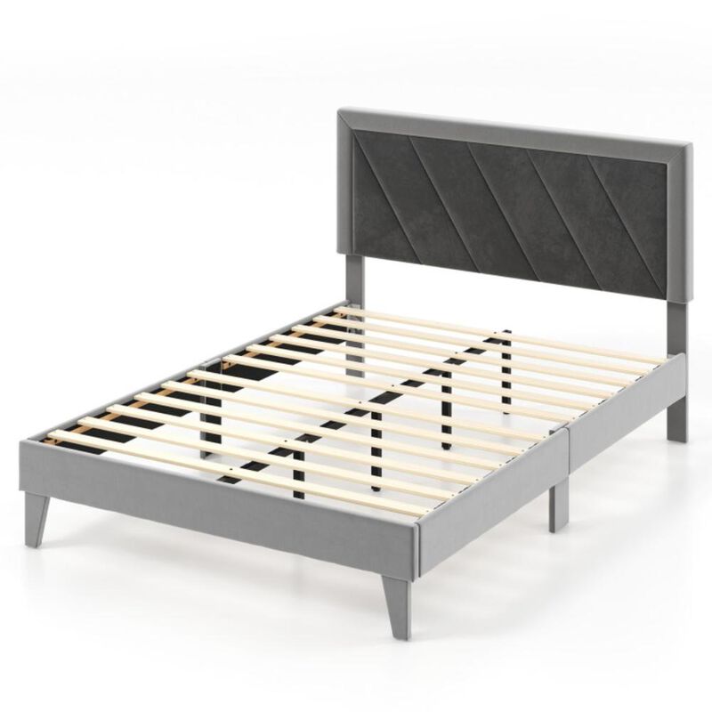 Hivvago Platform Bed with High Headboard and Wooden Slats