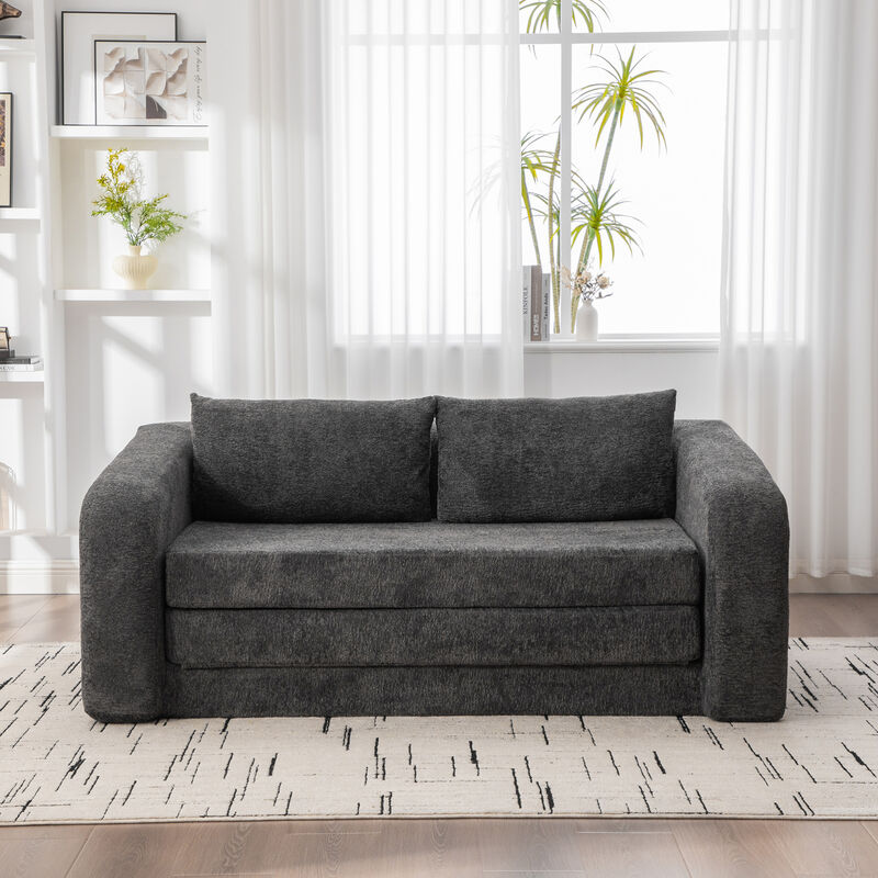 GOODSILO 2-in-1 Pull Out Foldable Loveseat Sofa Bed with Armrest & Backrest Pillows image number 4