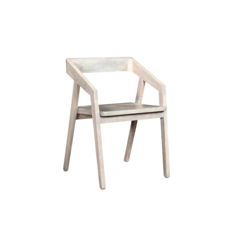 HomeRoots White Solid Wood Open Back Dining Arm Chair image number 2