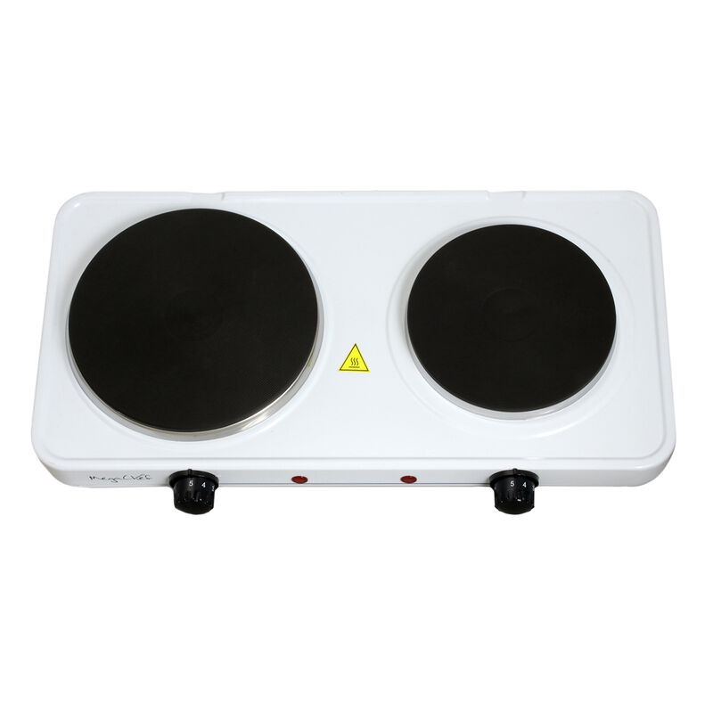 MegaChef Electric Easily Portable Ultra Lightweight Dual Burner Cooktop Buffet Range in Sleek White