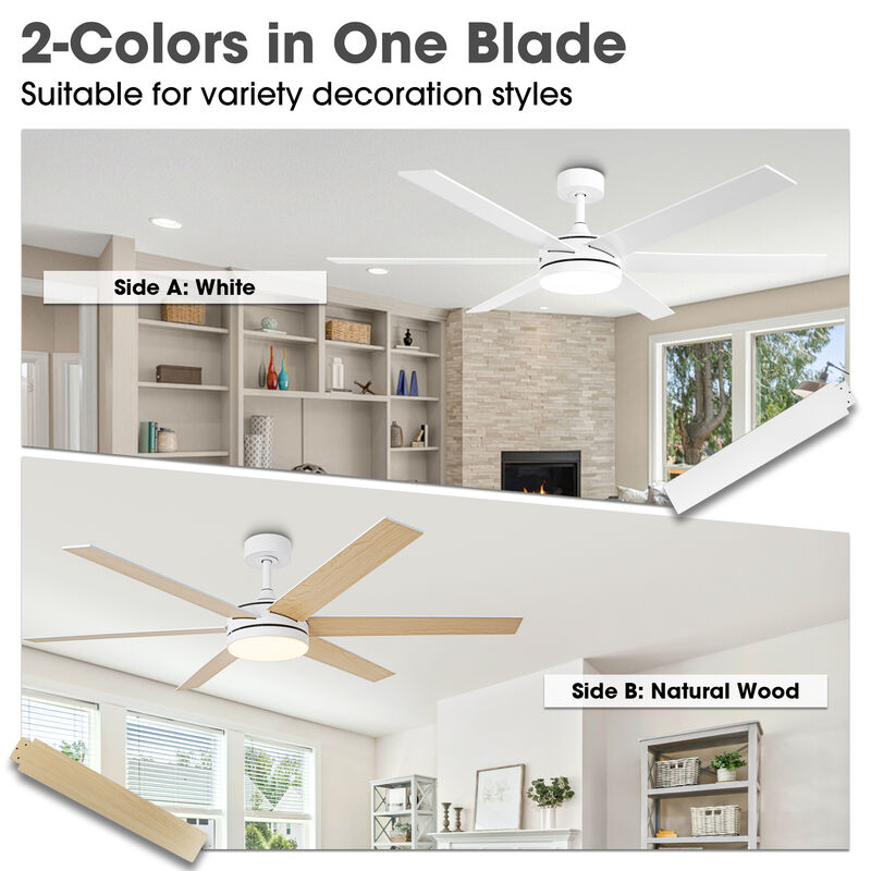60" Modern White 3CCT Integrated LED Ceiling Fan with Remote
