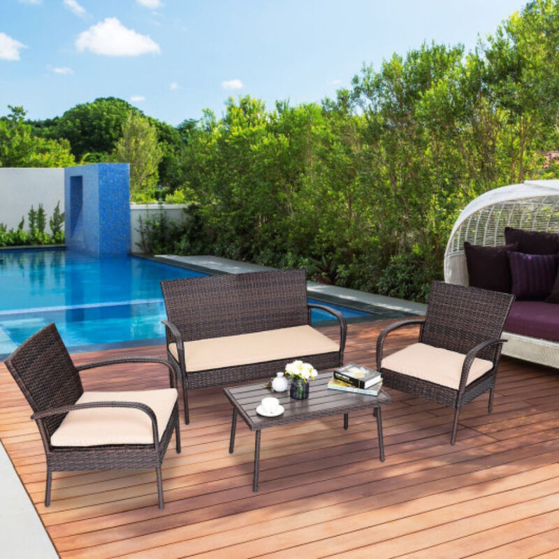 4 pcs Table Sofa Furniture Set with Cushions