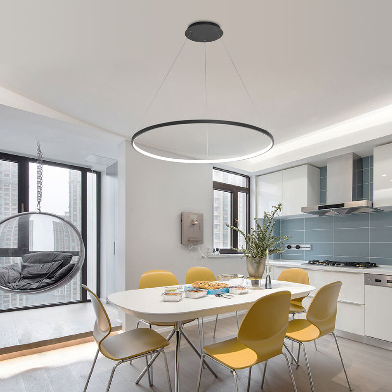 32 inch Circle Chandelier Round Kitchen Island Pendant Remote Dimmable image number 6