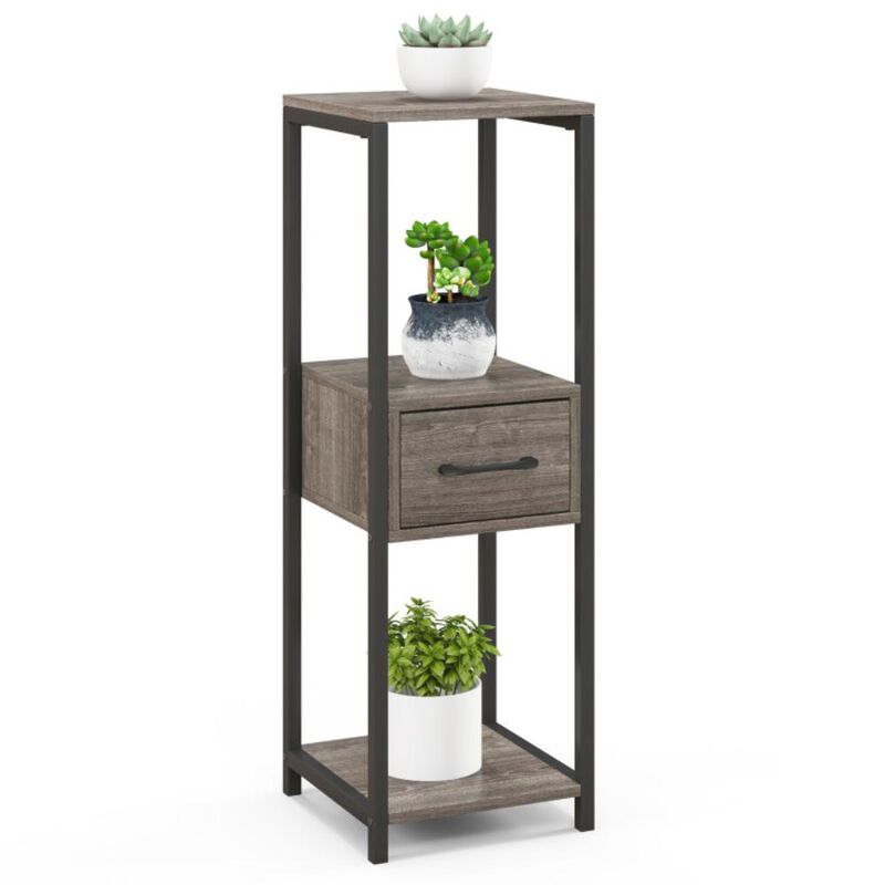 Hivvago 3 Tier Tall Metal Plant Stand with Drawer for Balcony Office