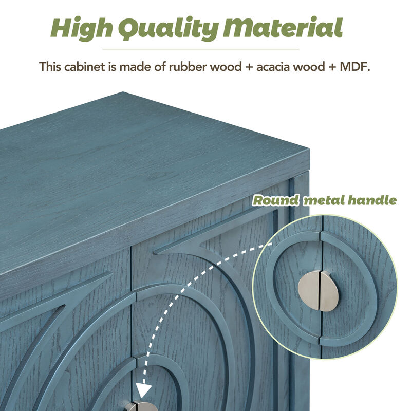 Whisen Retro Sideboard with Circular Groove Design Round Metal Door Handle - Black