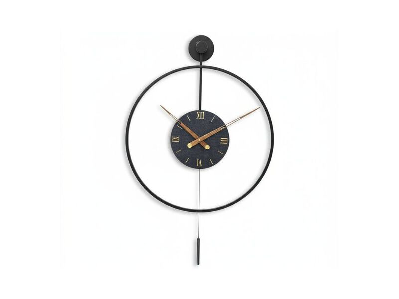 Large Modern Wall Clock - Metal Roman Numeral Pendulum with Walnut Pointers image number 0